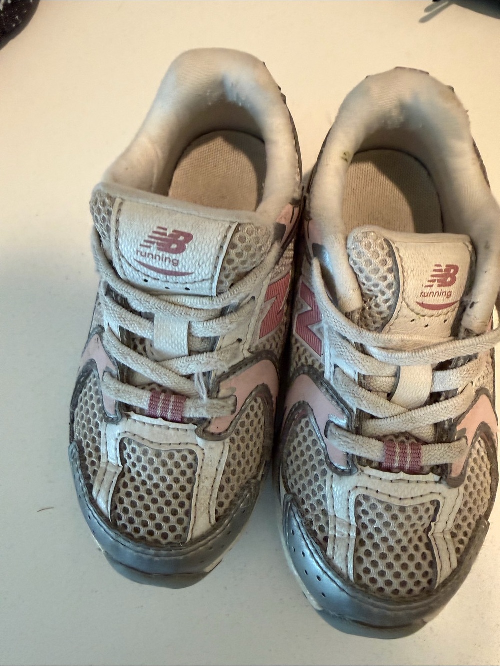 New Balance Kids White and Pink Mesh Running Sneakers